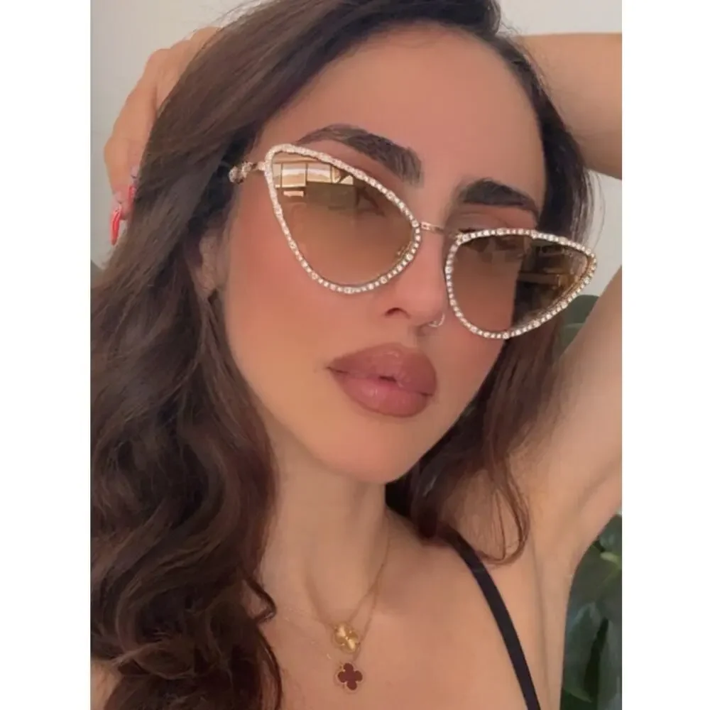 NEW Gucci GG1569S Gold Cat Eye Crystal Sunglasses $1300